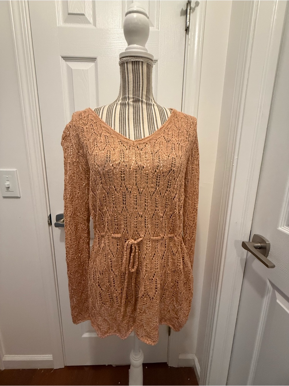 Grace & Lace Peach Knit V-Neck Drawstring Sweater Tunic